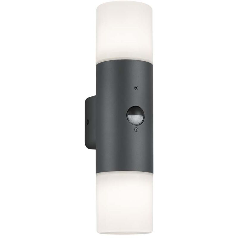 foto del prodotto hoosic applique led cilindro antracite e doppio diff. bianco con sensore di movimento h.33 cm