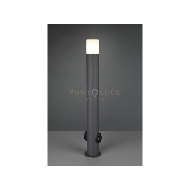 foto del prodotto hoosic palo da esterno alto fusione di alluminio antracite con 2 prese schuko alla base ip44 h.80cm 1 luce attacco e27