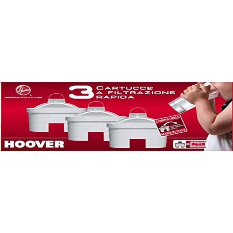 foto del prodotto hoover kit filtri acqua per caraffe, 3 cartucce doppio flusso a filtrazione rapida, 3 mesi di copertura totale