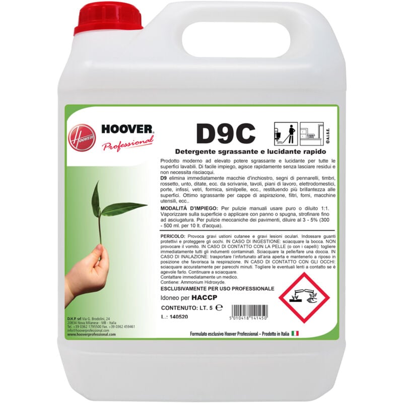 foto del prodotto hoover professional d9c detergente sgrassante lucidante rapido