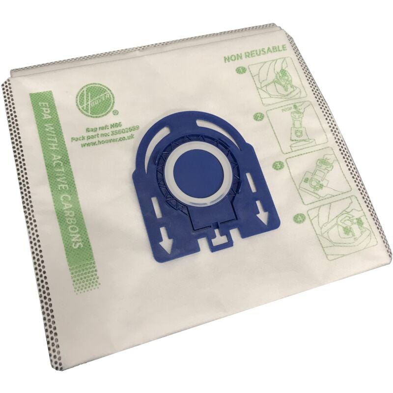 foto del prodotto hoover sacchi xl per aspirapolvere h86, originali, in microfibra, epa puro, ai carboni attivi, antiodore, filtraggio extra, compatibili con