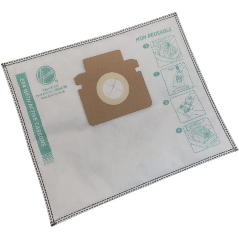 foto del prodotto hoover sacchi xl per aspirapolvere h91, originali, in microfibra, epa puro, ai carboni attivi, antiodore, filtraggio extra, compatibili con
