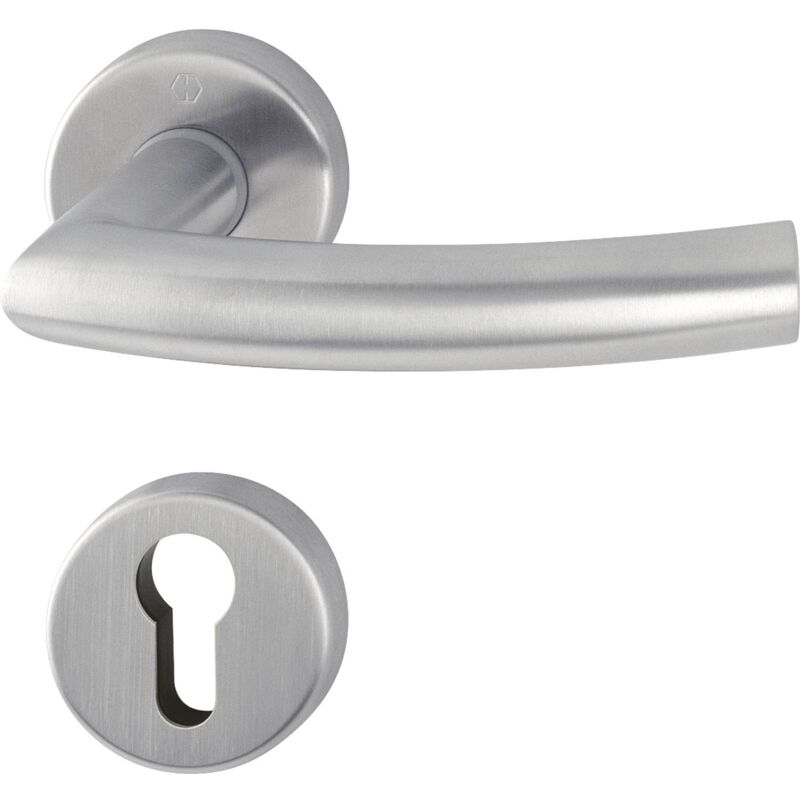 foto del prodotto hoppe 2819247 set maniglia trondheim con rosette pz cilindro profilato , inox opaco, acciaio inossidabile