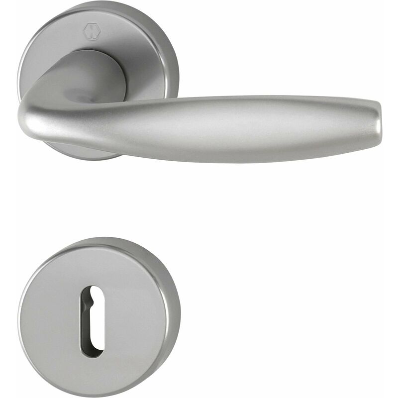 foto del prodotto hoppe pulsante set di new york con rosette bb colorato bart, in alluminio effetto acciaio inox, 3369866