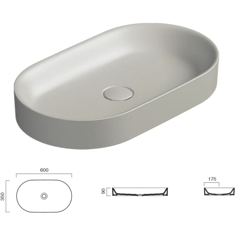 foto del prodotto horizon lavabo 60x35 cm. installazione ad appoggio o su mobile. cemento satinato. 160ahzcs catalano