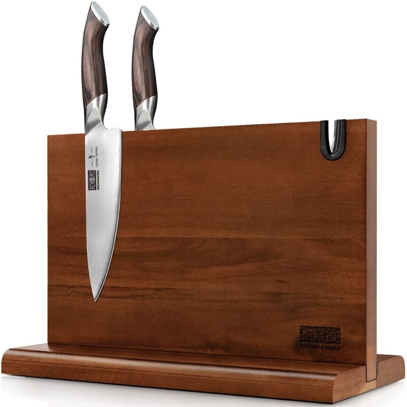 foto del prodotto hoshanho porta coltelli da cucina ceppo portacoltelli doppio lato magnetico ceppo coltelli in acacia blocco magnetico per coltelli