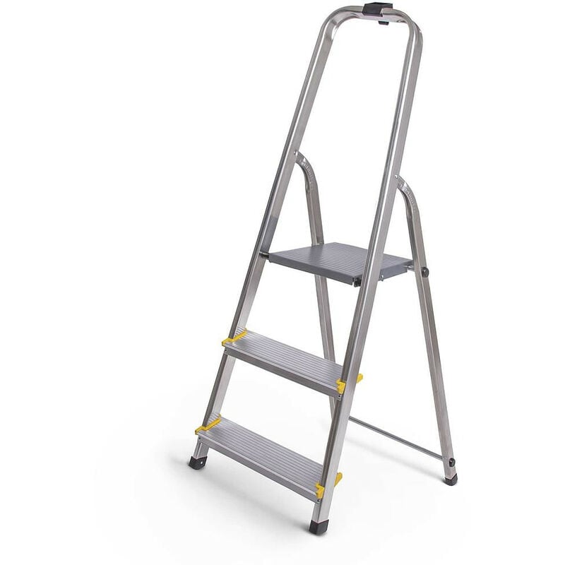 foto del prodotto hostr m hostrom scala dura in alluminio 3 gradini, leggera e pieghevole, piedini antiscivolo, altezza piattaforma 54 cm, portata massima 150 kg