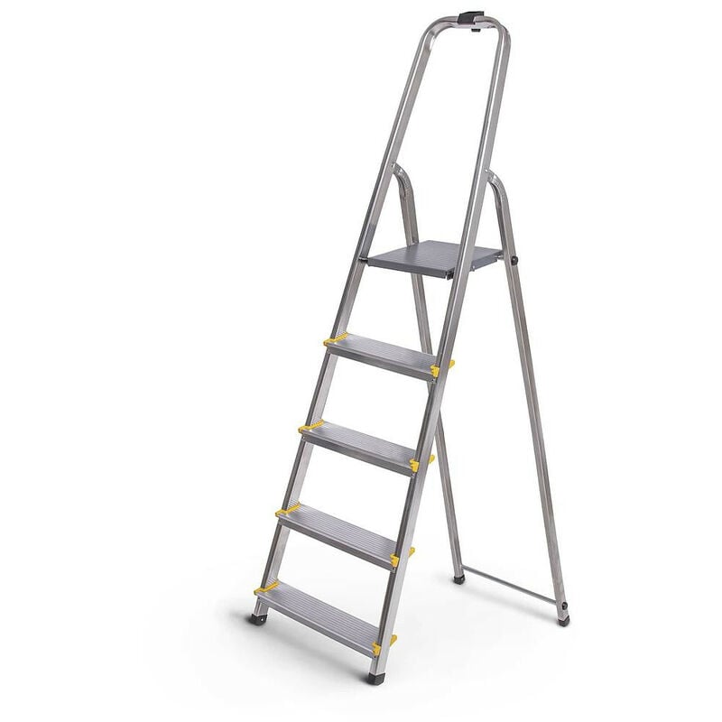 foto del prodotto hostr m hostrom scala dura in alluminio 5 gradini, leggera e pieghevole, piedini antiscivolo, altezza piattaforma 97 cm, portata massima 150 kg