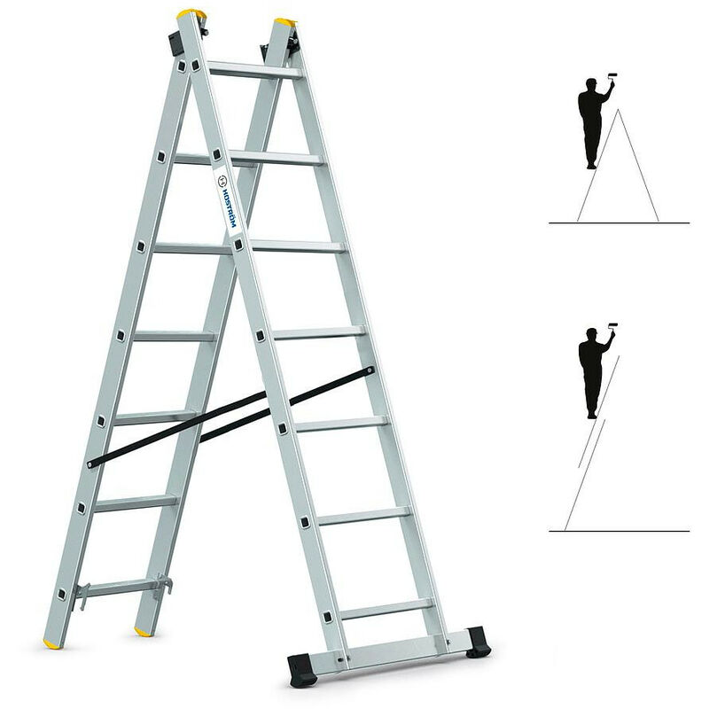 foto del prodotto hostr m scala a sfilo a 2 rampe stablepro, gradini 2x7 in alluminio, allungabile, 3 posizioni, altezza massima di lavoro 4,25 m, 5 anni di
