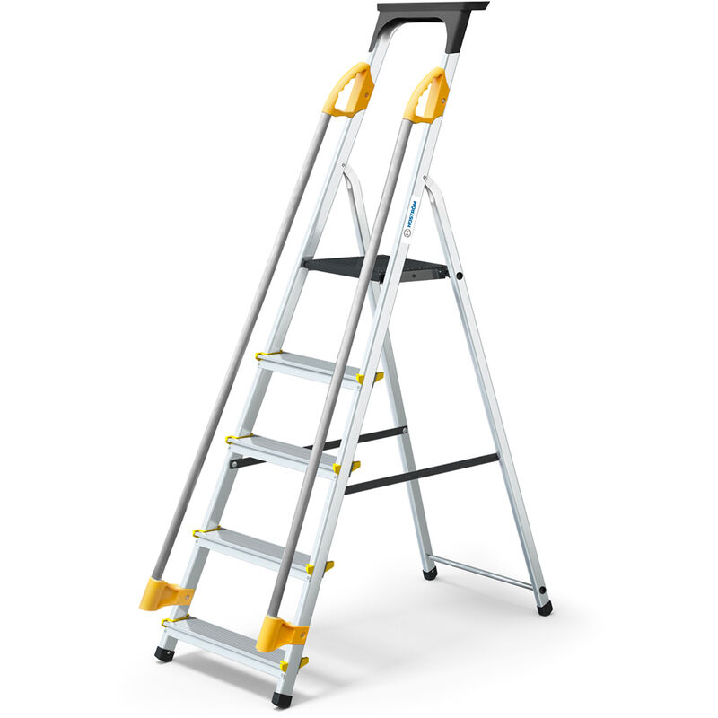 foto del prodotto hostr m scala duramp 5 gradini con corrimano e vaschetta per attrezzi, leggera e pieghevole, altezza piattaforma 97 cm, 5 anni di garanzia, hostrom
