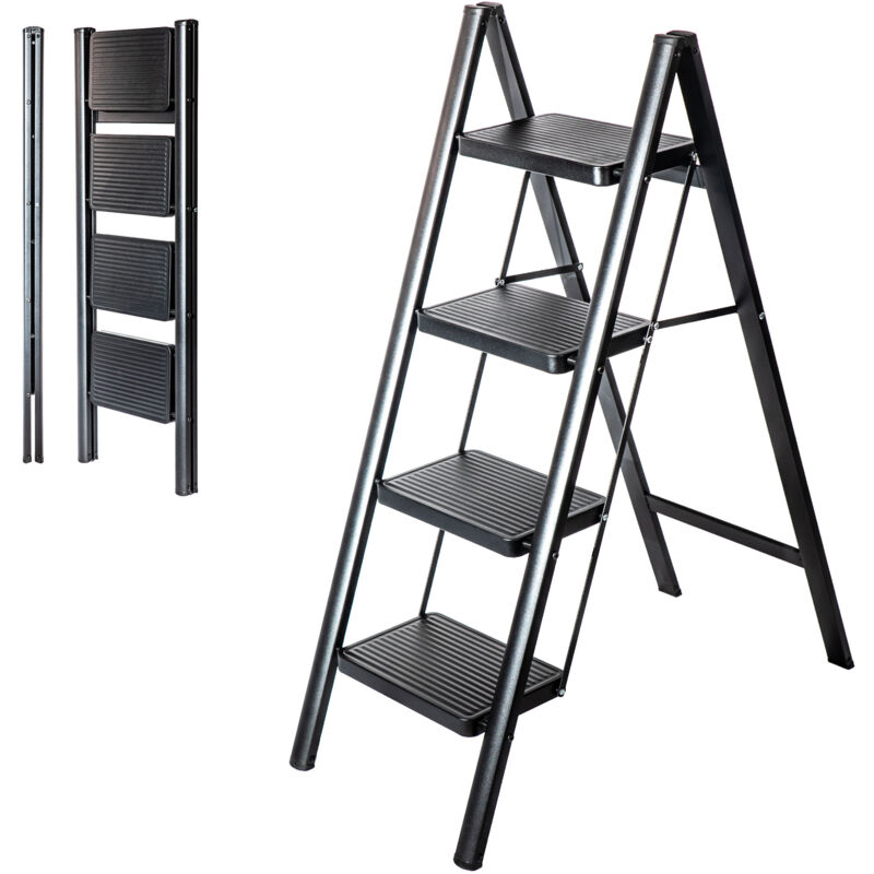 foto del prodotto hostr m scaletta foldpact4 a 4 gradini, gradino pieghevole, design ultracompatto, gradini larghi 17,5 cm, acciaio, ripiano temporaneo, garanzia 5