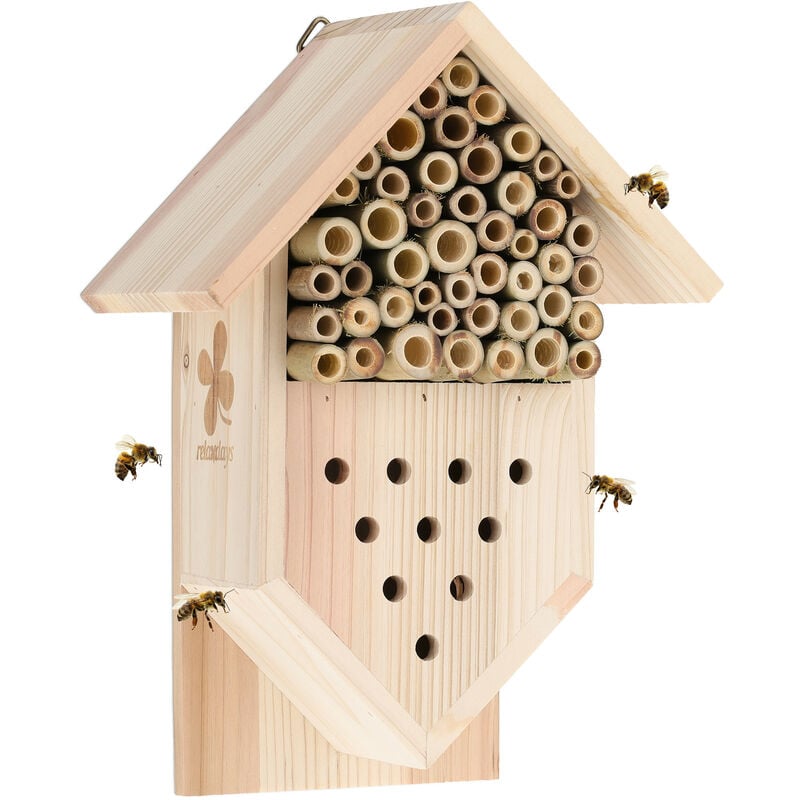 foto del prodotto hotel per insetti, casa per api e vespe, legno d abete, bamb , appendere in giardino, 27x19x12,5 cm, naturale relaxdays