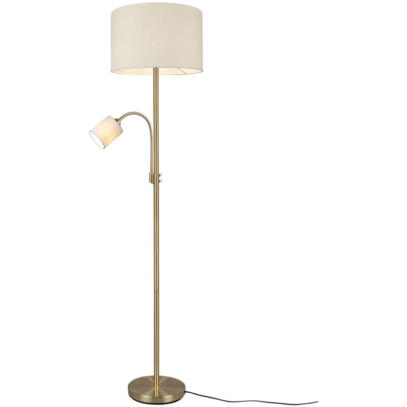foto del prodotto hotel piantana ottone satinato con lampada da lettura paralumi bianco crema con accensioni separate h. 170cm