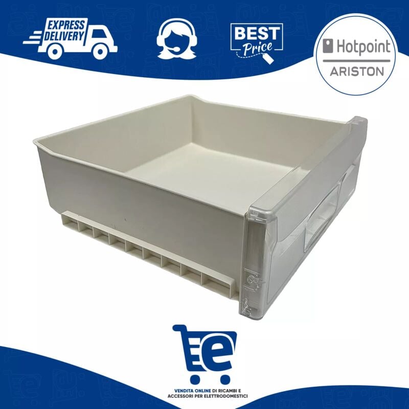 foto del prodotto hotpoint ariston cassetto contenitore intermedio freezer congelatore indesit, dimensioni 395x367x140 mm frontale trasparente