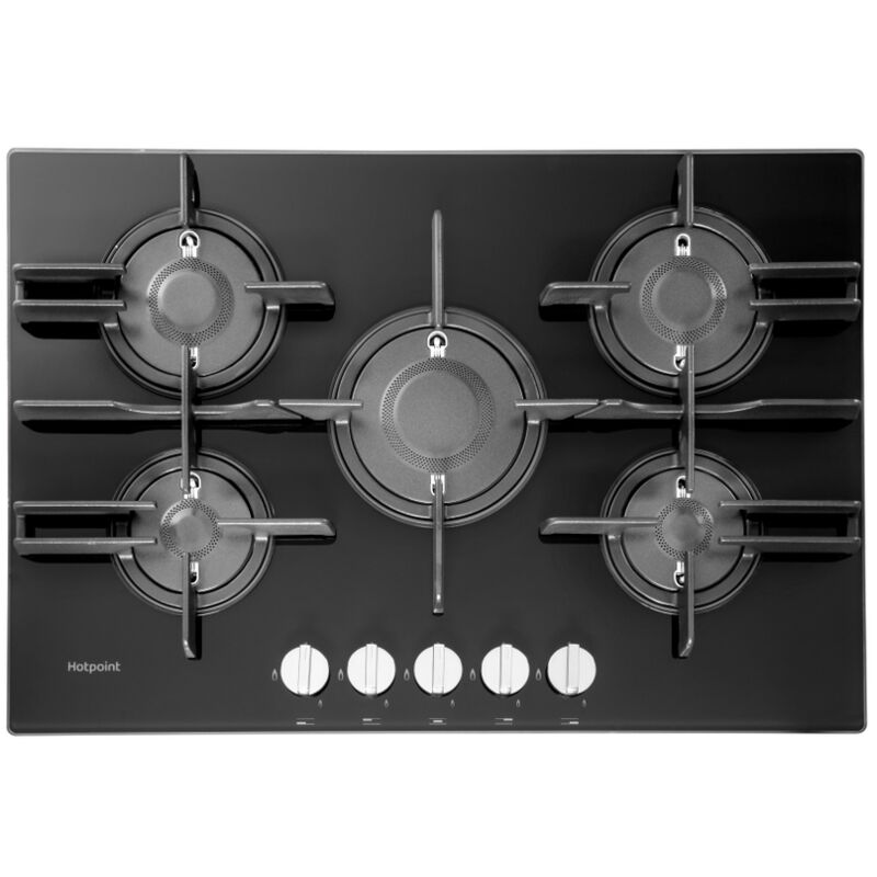 foto del prodotto hotpoint piano cottura a gas ftghg 751 d ha bk . colore del prodotto nero, posizionamento dell apparecchio da incasso, dimensione della larghezza