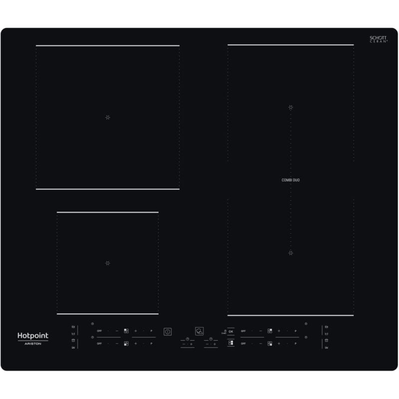 foto del prodotto hotpoint piano cottura a induzione hb 4860b ne. colore del prodotto nero, posizionamento dell apparecchio da incasso, dimensione della larghezza