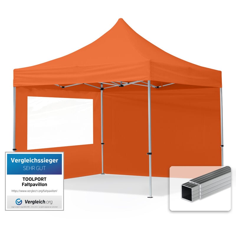 foto del prodotto house of tents gazebo pieghevole giardino 3x3m 2 laterali alluminio telo idrorepellente padiglione mercati sagre arancione