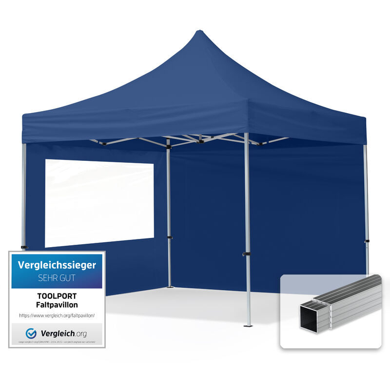 foto del prodotto house of tents gazebo pieghevole giardino 3x3m 2 laterali alluminio telo idrorepellente padiglione mercati sagre blu