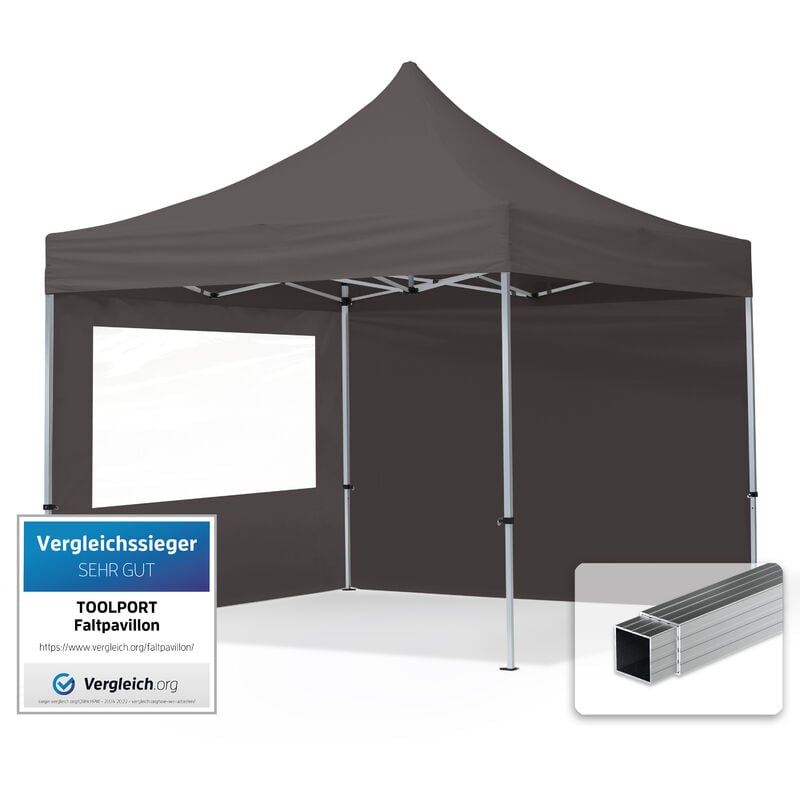 foto del prodotto house of tents gazebo pieghevole giardino 3x3m 2 laterali alluminio telo idrorepellente padiglione mercati sagre grigio
