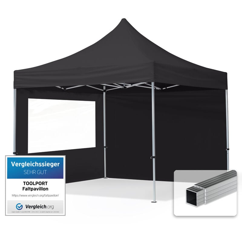 foto del prodotto house of tents gazebo pieghevole giardino 3x3m 2 laterali alluminio telo idrorepellente padiglione mercati sagre nero