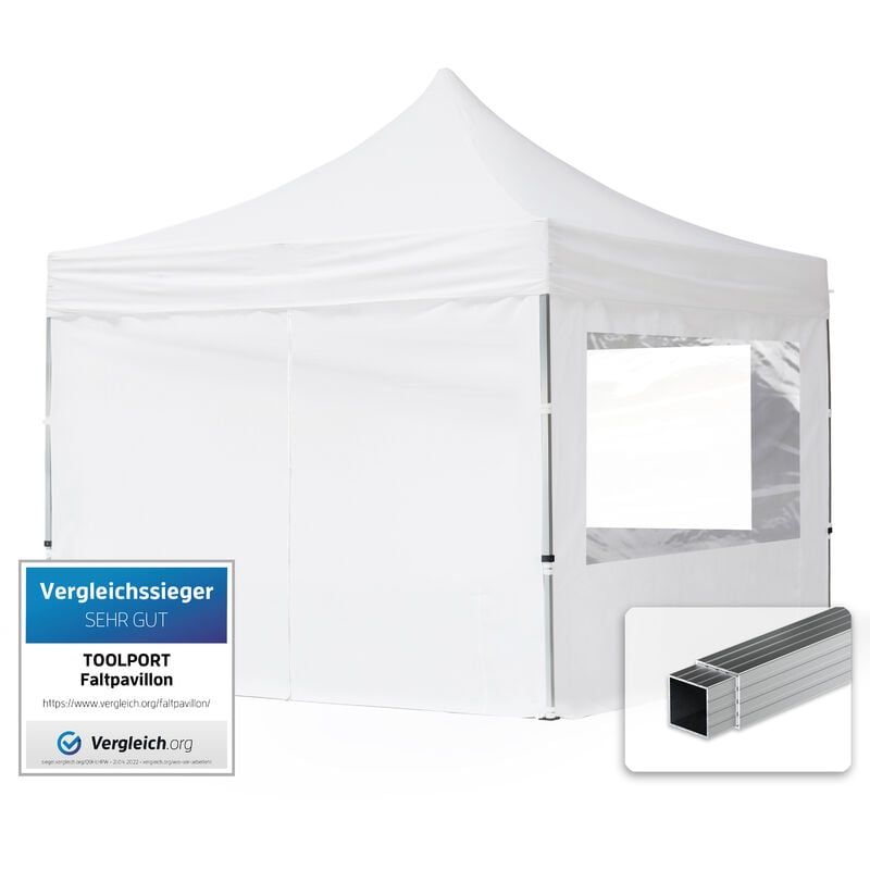 foto del prodotto house of tents gazebo pieghevole giardino 3x3m 4 laterali alluminio telo idrorepellente padiglione mercati sagre bianco