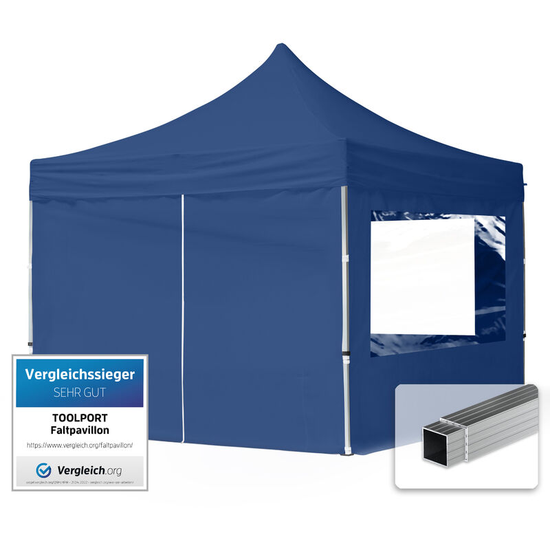 foto del prodotto house of tents gazebo pieghevole giardino 3x3m 4 laterali alluminio telo idrorepellente padiglione mercati sagre blu