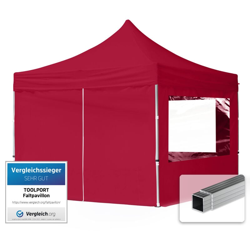 foto del prodotto house of tents gazebo pieghevole giardino 3x3m 4 laterali alluminio telo idrorepellente padiglione mercati sagre rosso