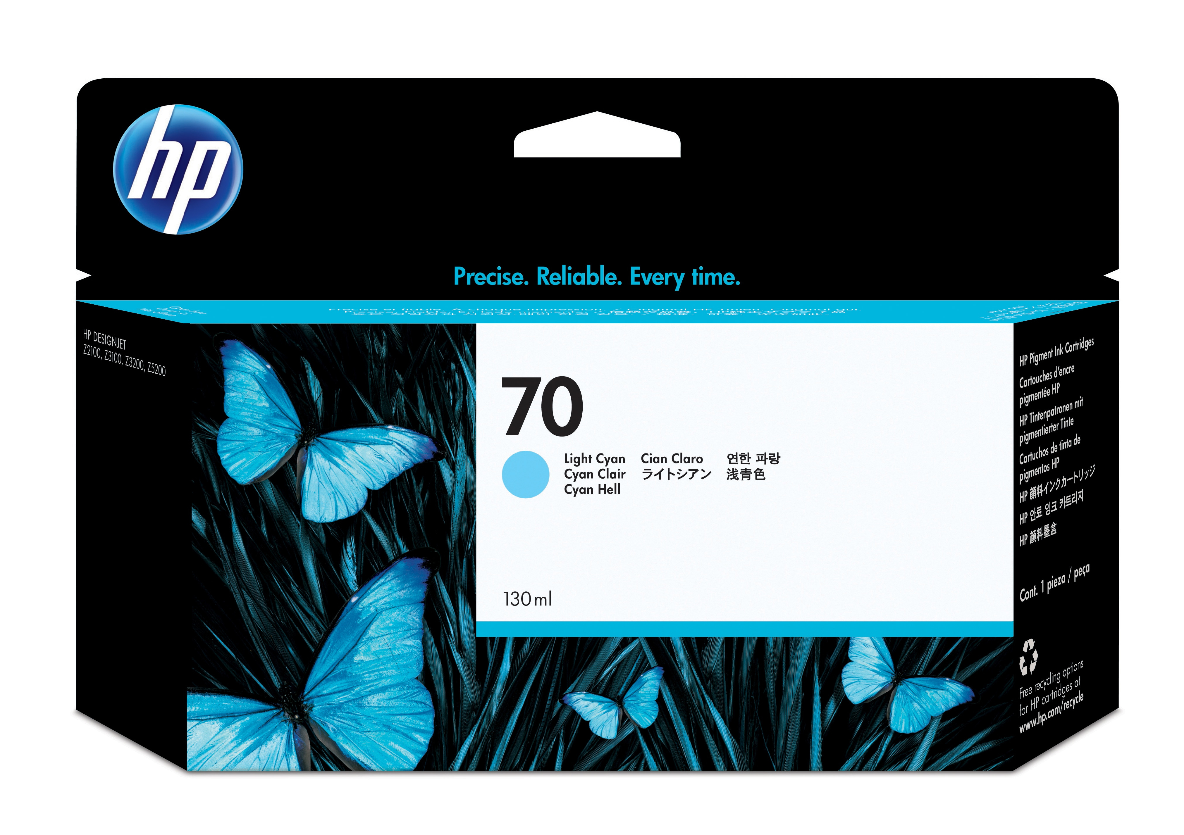 foto del prodotto hp cartuccia inchiostro ciano chiaro 70, 130 ml