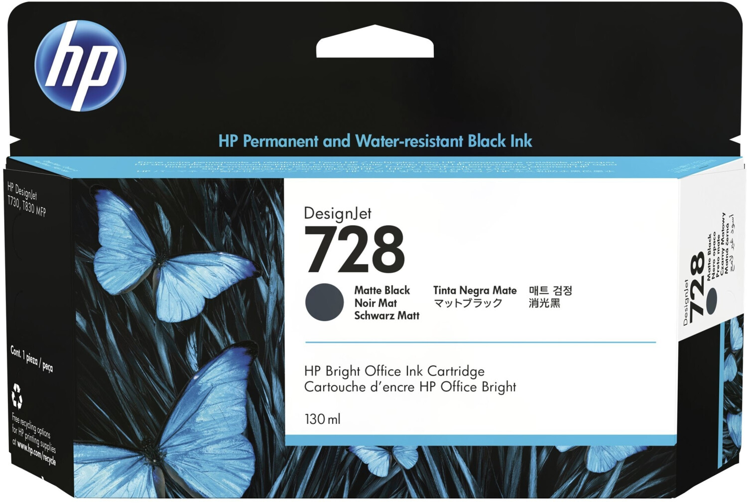 foto del prodotto hp cartuccia inchiostro nero opaco designjet 728 da 130 ml