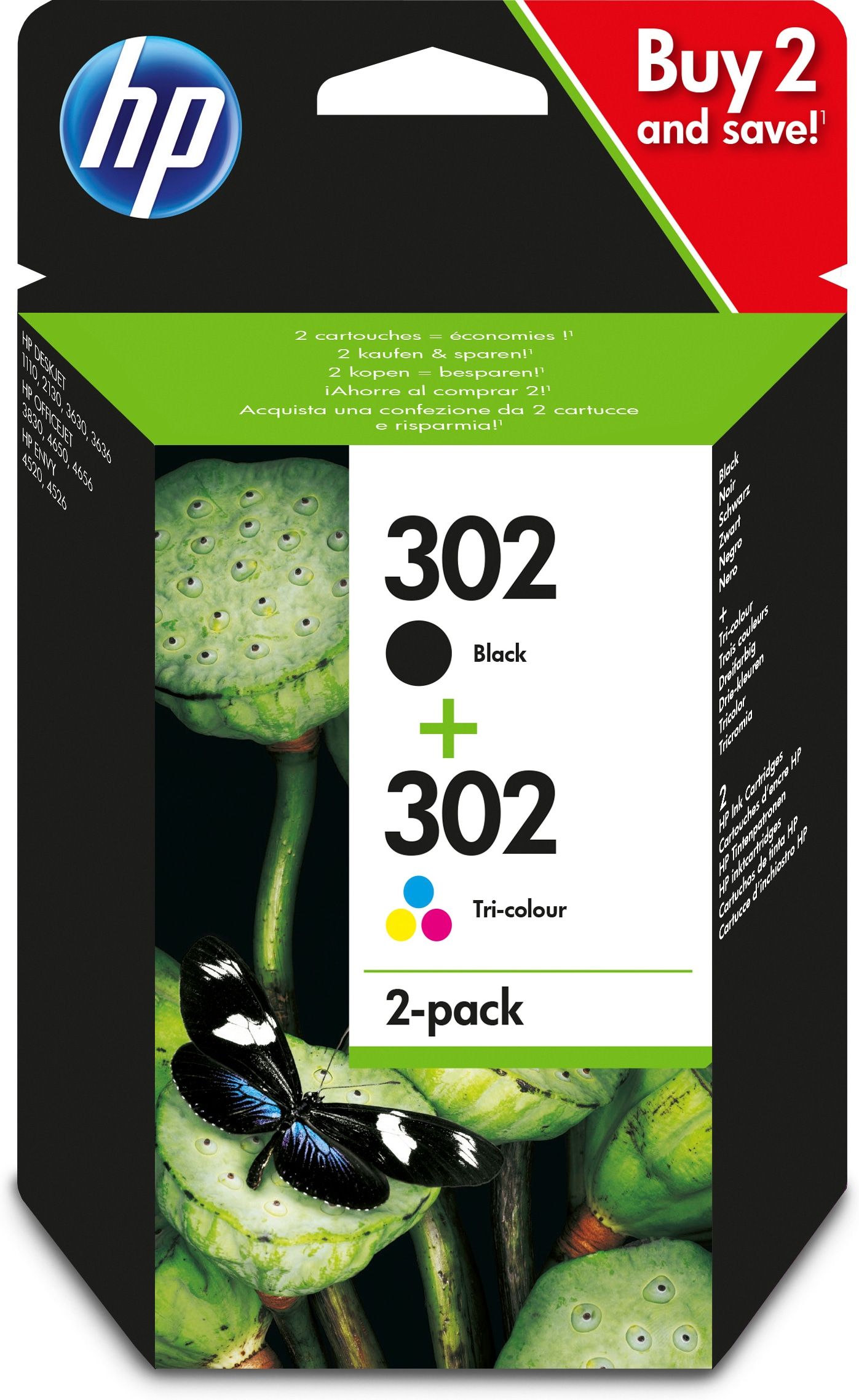 foto del prodotto hp confezione da 2 cartucce d inchiostro nero tricromia originali 302