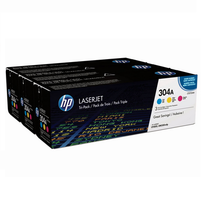 foto del prodotto hp confezione da 3 cartucce originali di toner ciano magenta giallo laserjet 304a