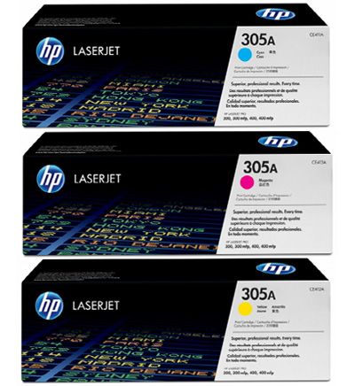 foto del prodotto hp confezione da 3 cartucce originali di toner ciano magenta giallo laserjet 305a