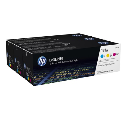 foto del prodotto hp confezione da 3 cartucce toner originali ciano magenta giallo laserjet 131a
