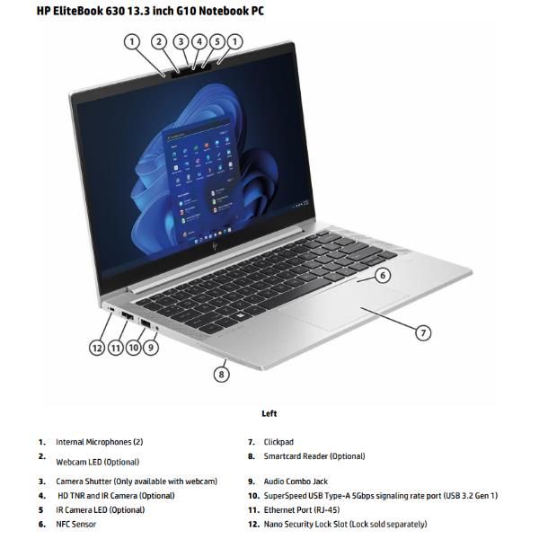 foto del prodotto hp elitebook 630 13.3 inch g10 notebook pc wolf pro security edition intel core i7 i7 1355u computer portatile 33,8 cm 13.3 full hd 8 gb ddr4 sdram 512 gb ssd wi fi 6e 802.11ax windows 11 pro argento