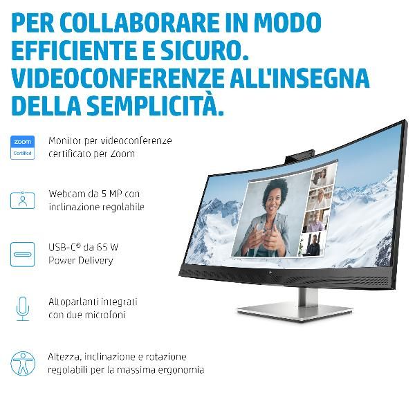 foto del prodotto hp monitor per video conferenze con schermo curvo e34m g4 usb-c wqhd - 40z26aa abb
