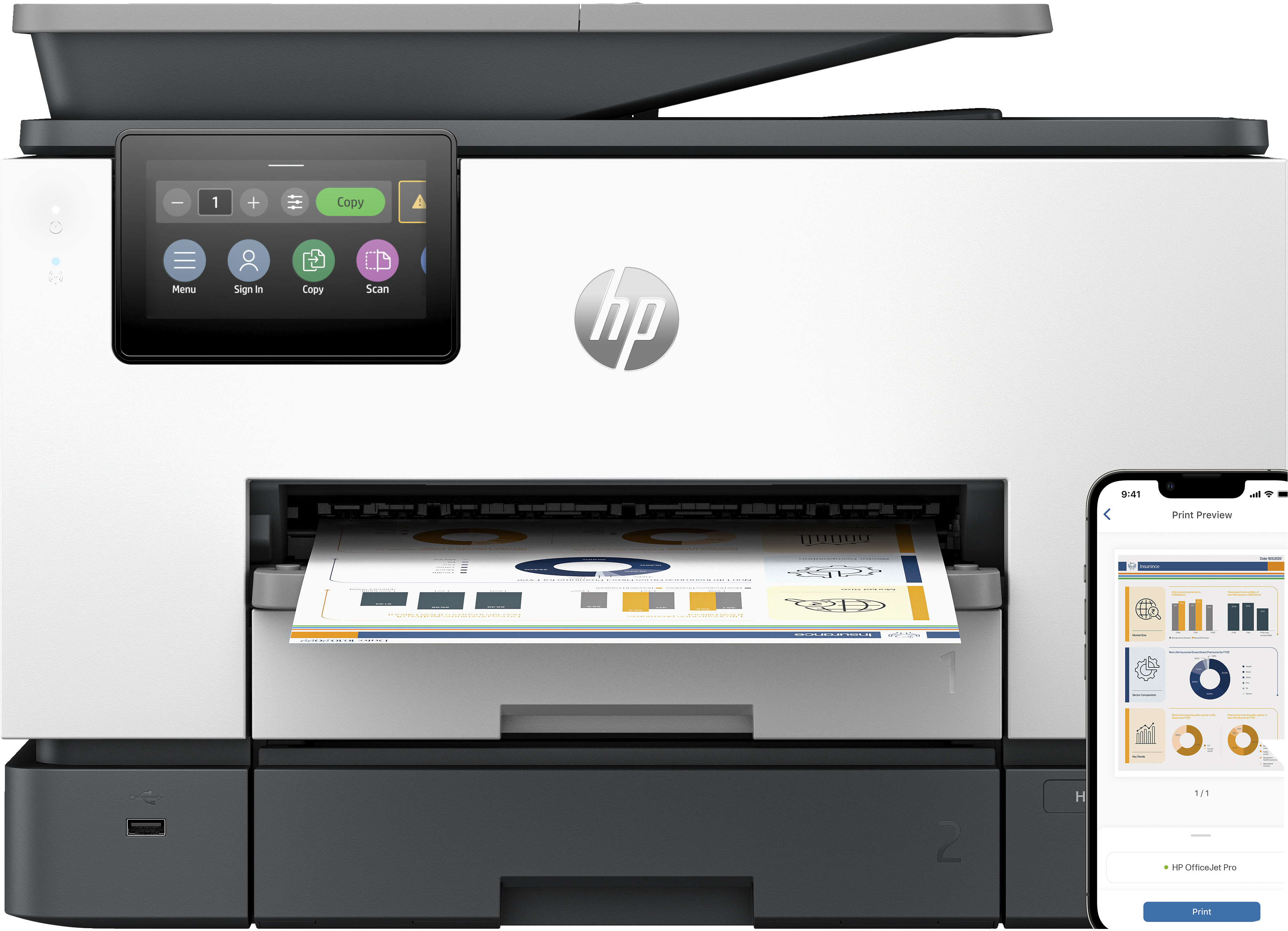 foto del prodotto hp officejet pro 9130b wireless all in one colore stampante, stampa fronte retro fotocopiatrice, scanner