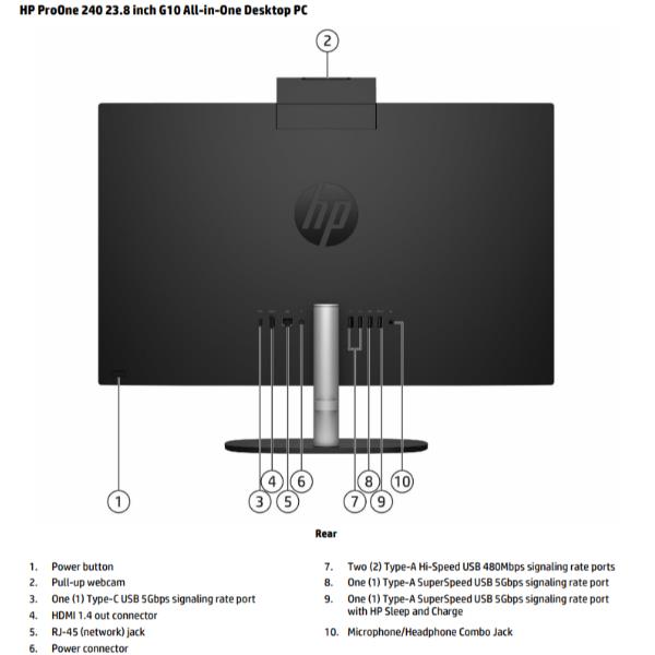 foto del prodotto hp proone 240 g10 desktop pc intel core i5 i5 1335u 60,5 cm 23.8 1920 x 1080 pixel pc all in one 8 gb ddr4 sdram 256 gb ssd windows 11 home wi fi 6 802.11ax bianco