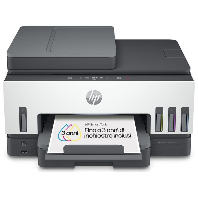foto del prodotto hp smart tank 7605 stampante multifunzione a4 serbatoio inchiostro alto volume con stampa fronte retro scansione copia fax wi-fi grigia