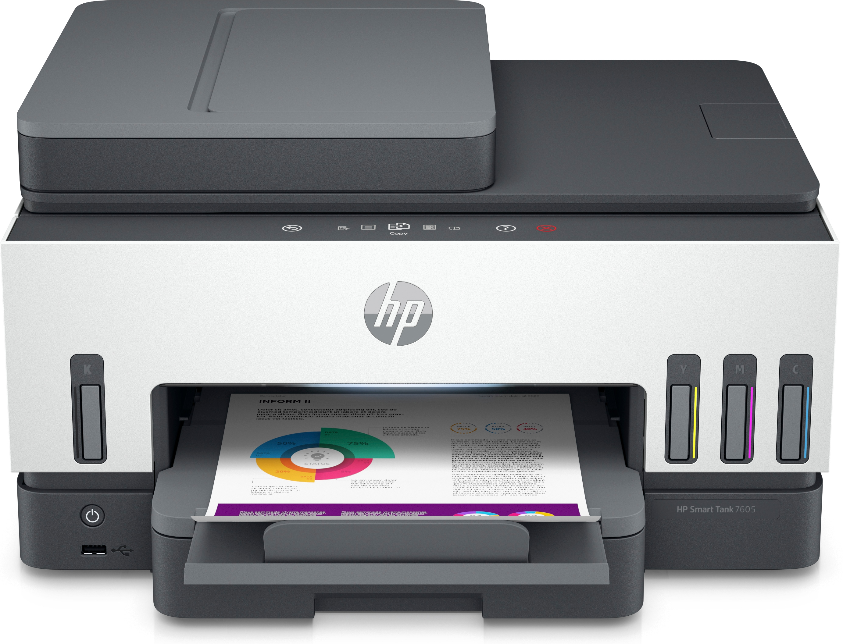 foto del prodotto hp smart tank 7605 wireless all in one colore stampante, stampa fronte retro fotocopiatrice, scanner
