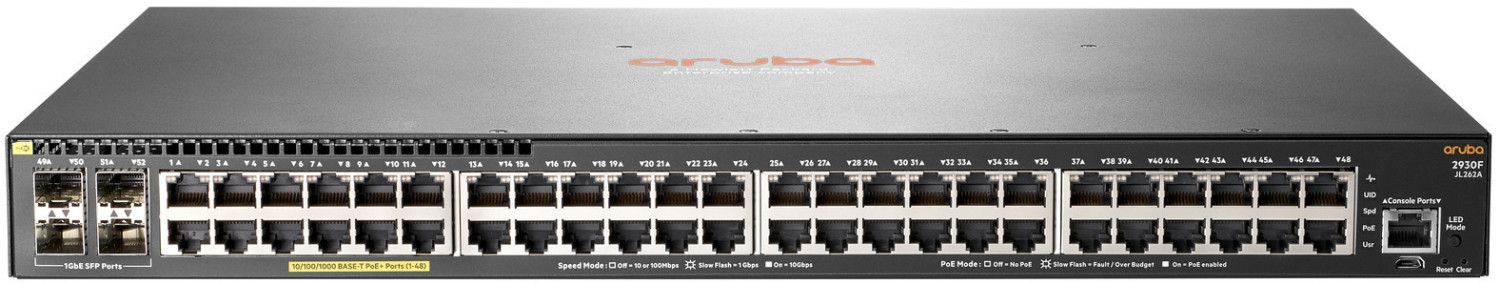 foto del prodotto hpe aruba 2930f 48g poe 4sfp switch l3 gestito 48 x 10 100 1000 poe 4 x gigabit sfp uplink montabile su rack poe 370 w jl262a jl262a abb