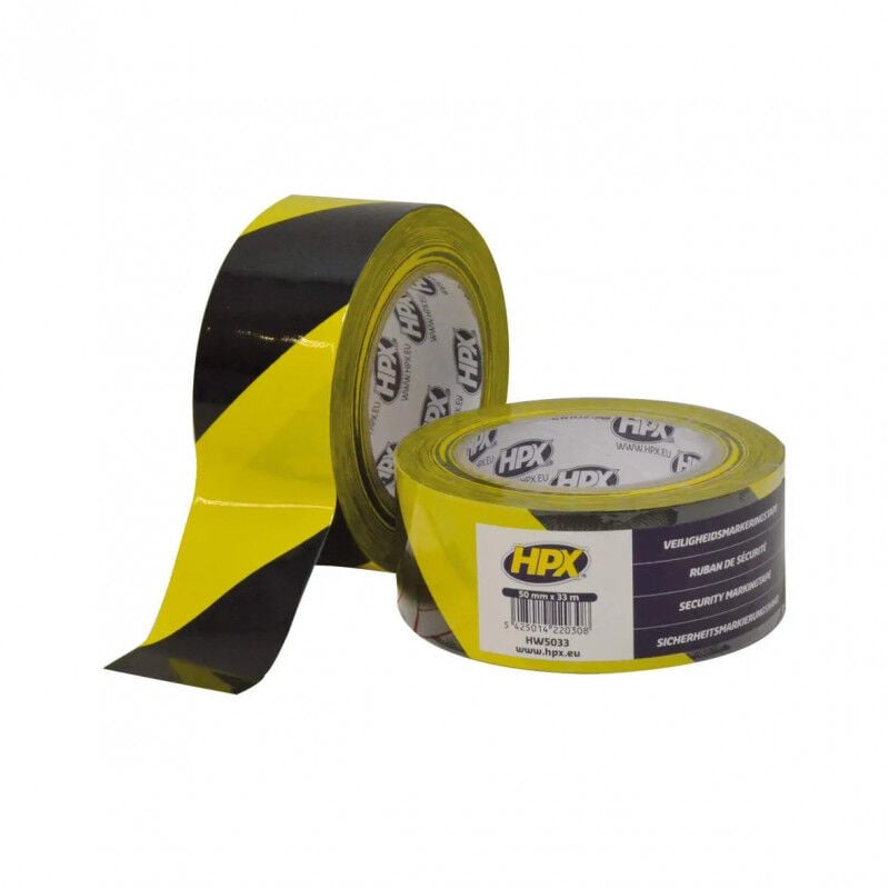 foto del prodotto hpx nastro di segnalazione e sicurezza, adesivo giallo e nero, 50mm x 33m