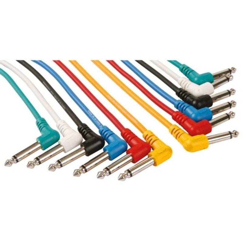 foto del prodotto hq power set cavi patch jack 6,35 mm maschio 90 a jack 6,35 mm maschio 90 mono 1 m 6 pz.