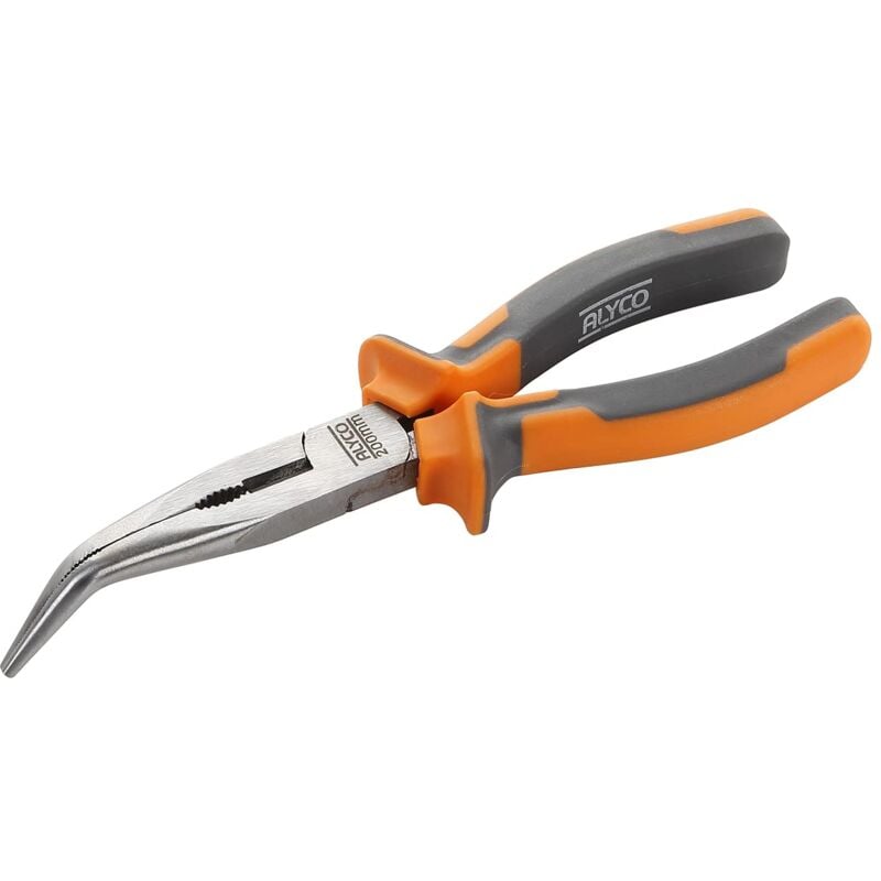 foto del prodotto hr 170536 pinza a becchi mezzotondi curvi hr din 5745 cr v 200 mm con gambo bimateriale, nero alyco