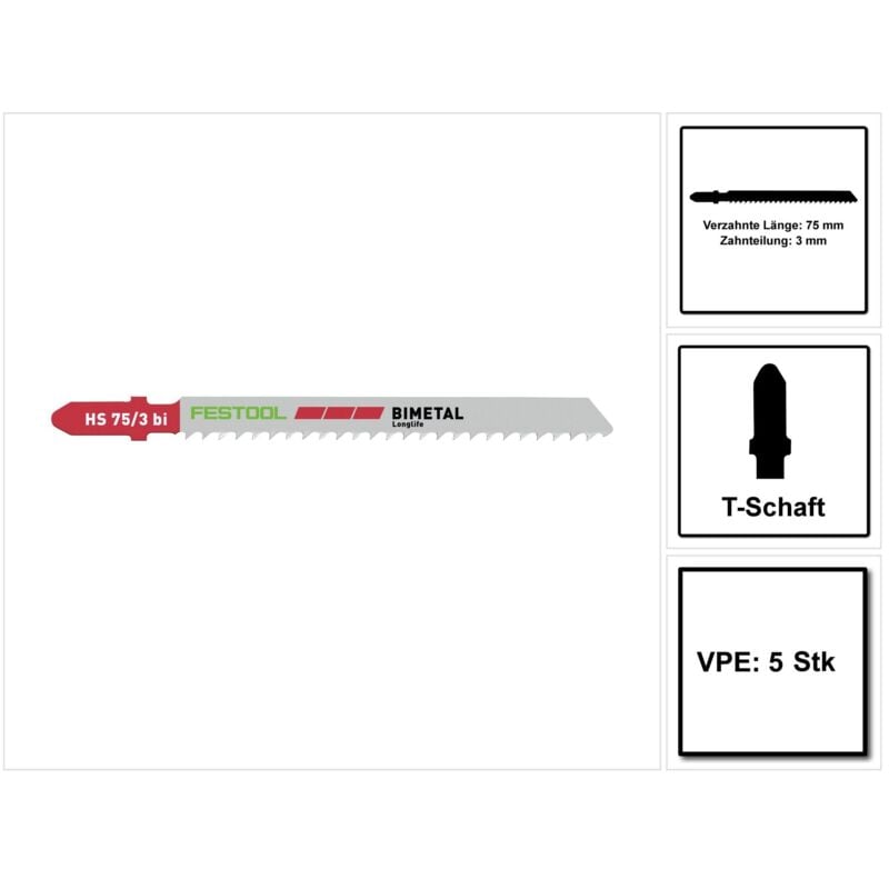 foto del prodotto hs 75/3 bi/5 lame plastics solid per seghetto alternativo pz 5 - festool