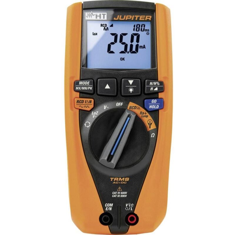 foto del prodotto ht instruments jupiter multimetro portatile, tester rcd calibrato iso digitale cat iv 600 v, cat iii 690 v display c