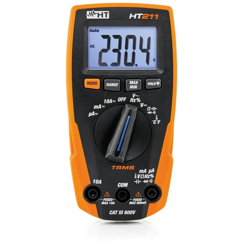foto del prodotto ht italia multimetro digitale compatto, tensione ac dc, corrente ac dc, cat iii 600 v, ht211