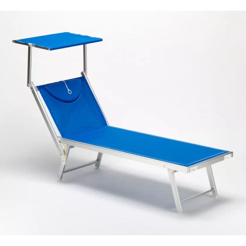 foto del prodotto hu 045 lettino mare blu professionale con prendisole regolabile in alluminio e textilene