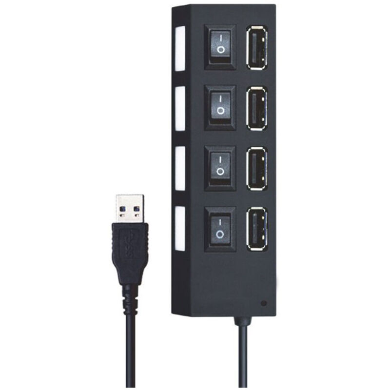 foto del prodotto hub usb 2.0 4 porte moltiplicatore sdoppiatore per pc notebook 4 uscite con interruttori on off e luci led