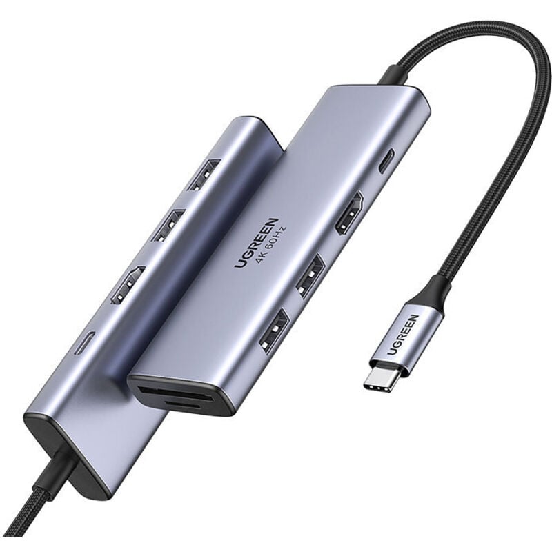 foto del prodotto hub usb-c multifunzione 6 in 1 - 2x usb hdmi 4k lettore di schede sd e tf usb-c pd 100w grigio
