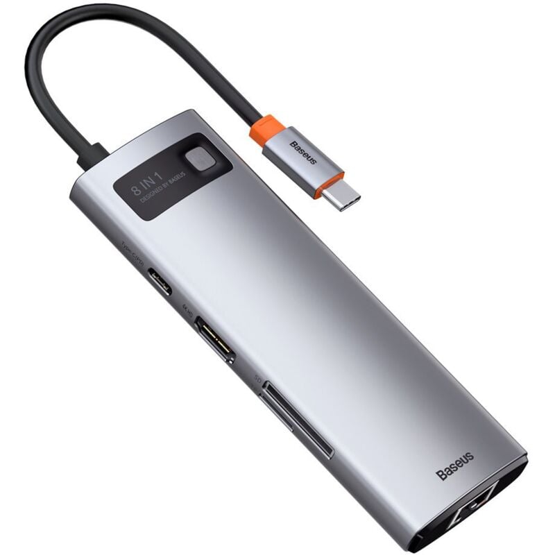 foto del prodotto hub usb multifunzionale 8in1 usb c pd 100w hdmi lettore di schede sd e microsd 3x usb 3.2 rj45 grigio